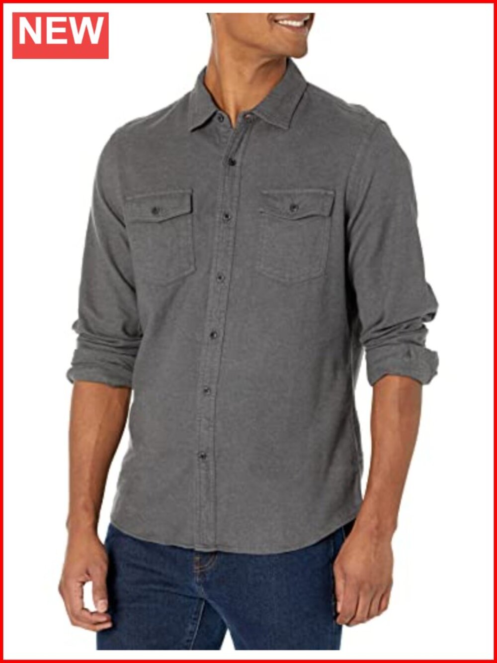Slim-Fit 100% Cotton Flannel Button-Down Shirt Two-Pocket
